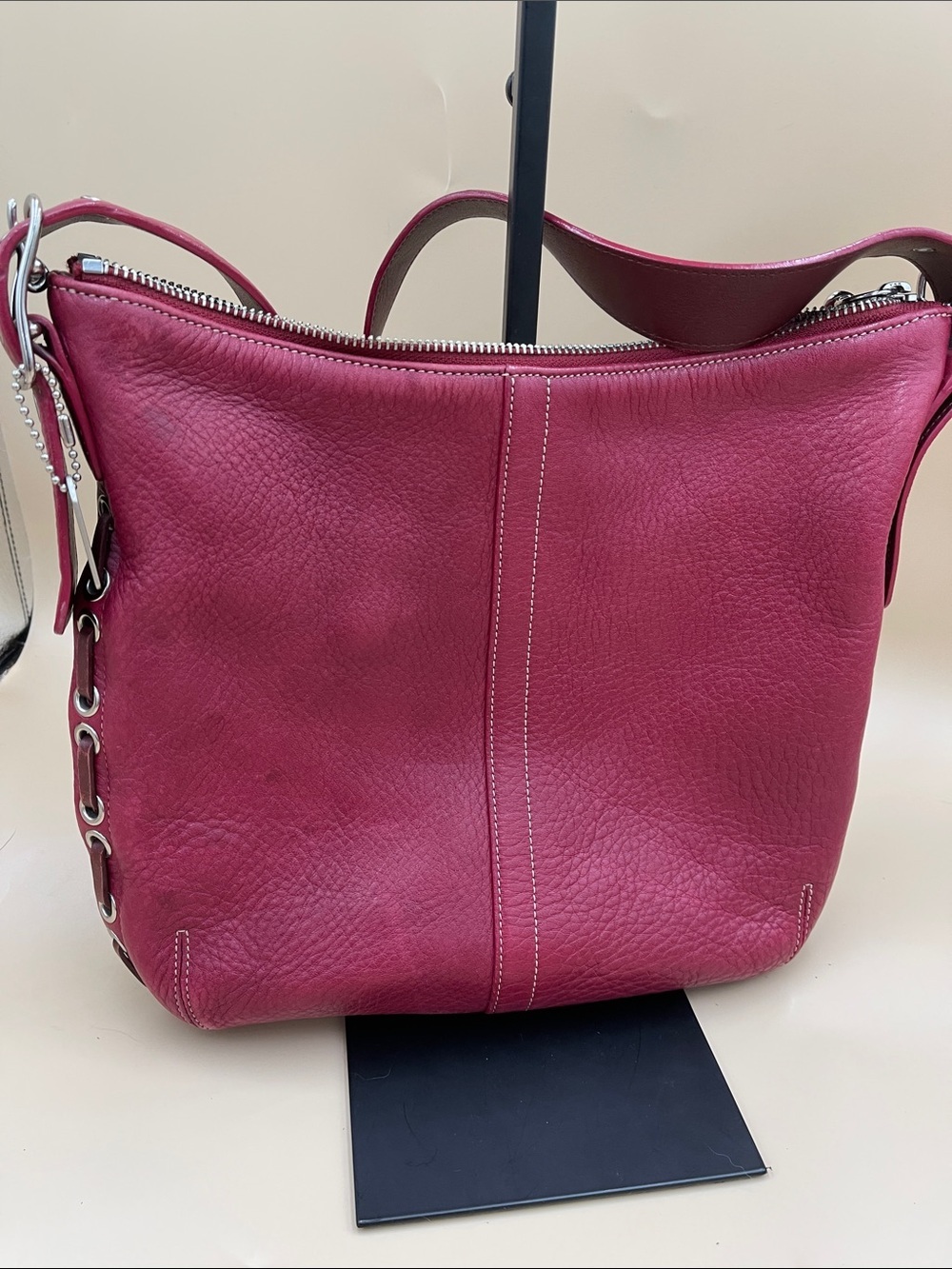 Coach Cherry Red Pebbled Leather Shoulder Bag